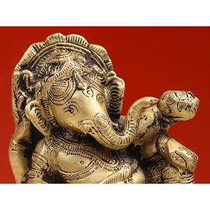 Sculpture Ganesha en laiton de 5 pouces faite à la main sur piédestal petite statue relaxante - Product Image 4