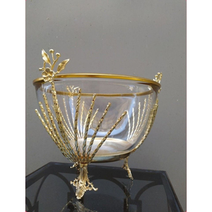 High Standard Quality Glass Made Home Hotel Luxury Food Serving Bowl Kitchenware With Gold Plated Flowers Design Top <b>Lid</b> & Base - Product Image 6