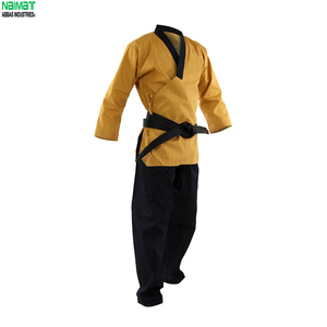 Uniforme de Taekwondo Poomsae Jaune de Haute Qualité, Respirant, pour l'Entraînement aux Arts Martiaux, Dobok Durable en Coton, Combinaison de Sparring avec Ceinture Noire - Product Image 3
