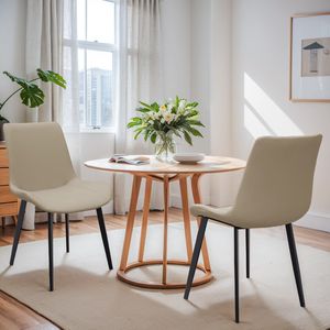 Set di 4 Sedie da Pranzo Moderne in Pelle PU Marrone Chiaro con Gambe in Metallo, Imbottite per Cucina, Ristorante, Soggiorno e Sala Riunioni - Product Image 4