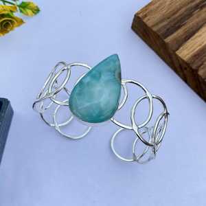 Natural Larimar <b>Bangle</b> 925 Sterling Silver Adjustable Cuff Bracelet Handmade Gemstone Jewelry Gift For Women - Product Image 2