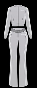 <b>Women</b> Tracksuit Set Full Length Flare Pants Side Pockets Striped Design Hooded Zipper <b>Jacket</b> Casual Wear Autumn Style Washed - Product Image 6