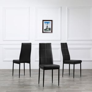Set di 4 Eleganti Sedie da Pranzo Bianche con Cuscini Neri, Schienale Decorato a 6 Griglie, in Tessuto e Ferro, per Soggiorno - Product Image 4