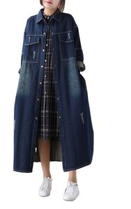 Veste en jean classique pour femme, coupe droite chic, longueur genou, polyvalente, tendance, essentielle pour superposer, boutonnée, délavée, style vintage - Product Image 3