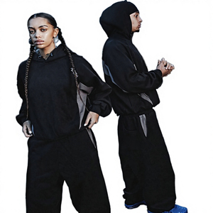 Ensemble de survêtement vert deux pièces respirant 100% coton, streetwear, couleur unie, logo brodé, pour hommes et femmes, vêtements d'hiver - Product Image 4