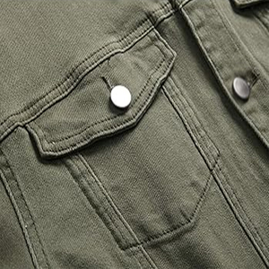 เสื้อแจ็คเก็ตยีนส์สีเขียวมะกอกสำหรับผู้ชาย ทรงปกติ ปิดด้วยเชือกผูก สไตล์วินเทจลำลอง สำหรับฤดูใบไม้ร่วง สีพื้น ผ้าทอ คุณภาพสูง - Product Image 6