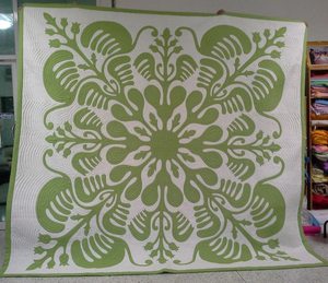 Custom Monstera Hawaiian Quilt Botanical Hand Quilted Cotton Bedspread With Tropical Leaf Applique For <b>Queen</b> King Bedding - Product Image 1