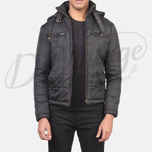Chaqueta de invierno acolchada negra para hombre, corte ajustado, con capucha, cálida, informal, tipo burbuja. - Product Image 1