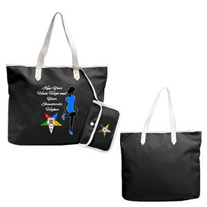 Sac fourre-tout OES avec emblème étoile noire de l'Ordre de l'Étoile d'Orient (Gardez vos talons hauts et vos standards plus élevés) - Product Image 1
