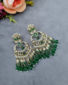 Pendientes Chandbali Tradicionales Étnicos con Cuentas de Perlas para Mujer, Joyería Artificial e Imitación para Fiestas, Fabricante - Product Image 3