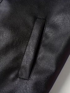 Men's Black Cow Skin <b>Leather</b> Bomber <b>Jacket</b> Stand Collar Zipper Closure Slim Fit Regular Sleeve Solid Color <b>Winter</b> Breathable - Product Image 6
