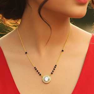 DANTA Hallmark Silver Gold Plated Mangalsutra Necklace Inspired by Kiara Advani with Pearl and Diamond Casual Hinduism India - Product Image 1