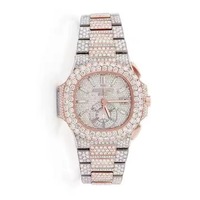 Montre automatique mécanique en or rose pour hommes, style Hip Hop, luxe, sertie de moissanite VVS colorée, vente en gros