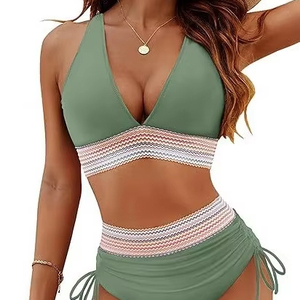 Custom Women's Beach Summer High Waisted Two Piece Plus Size Bikini Set - Wrap <b>Tummy</b> <b>Control</b> Swimsuit - Product Image 5