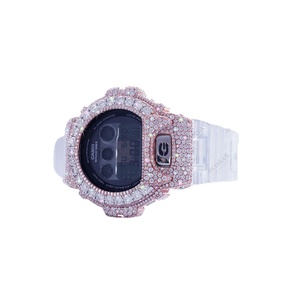 Montre analogique de luxe à cadran rond avec diamants Moissanite, boîtier en métal et bracelet en caoutchouc - Product Image 2