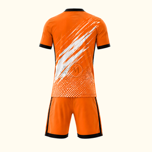 Ensemble de maillot de football orange pour homme, col en V, manches courtes, imprimé géométrique sublimé, évacuation de l'humidité, vêtements de sport toutes saisons - Product Image 3