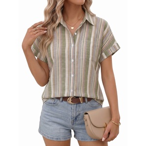 Chemise décontractée pour femme 100% coton, col rabattu, manches courtes, boutonnée, haut d'été décontracté, respirant, écologique - Product Image 3