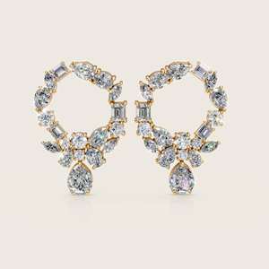 Pendientes de tuerca con halo de formas múltiples, delicados pendientes colgantes con racimo floral, regalo de boda para mujer, diamante cultivado en laboratorio en oro puro de 14K - Product Image 1