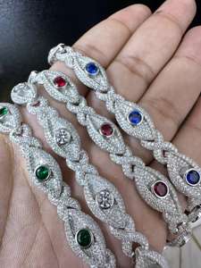 Bracelet Iced Evil Eye Moissanite VVS1 en Argent Sterling 925 Plaqué Or 12MM Chaîne Cubaine Tendance Hip Hop Unisexe - Product Image 4