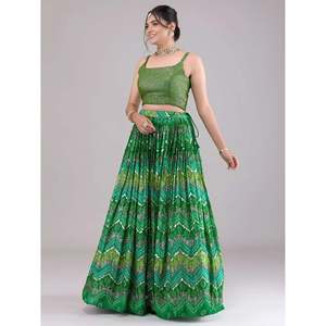 Lehenga Choli vert imprimé numériquement en georgette pour femmes, idéal pour les occasions festives - Product Image 5