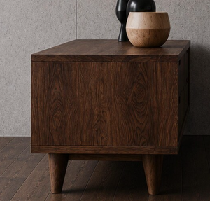 Mueble para TV de madera de nogal oscuro con asa recortada, mesa consola para almacenamiento multimedia, muebles de sala de estar, proveedor personalizado, venta al por mayor de fábrica - Product Image 4