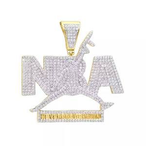 Colgante de Plata 925 Bañado en Oro con Circonitas Blancas, Letra Personalizada, Joyería Hip Hop - Product Image 1