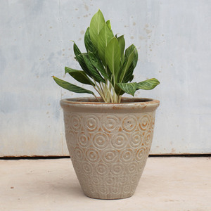 Ensemble de pots à fleurs en argile rustique, motif circulaire, sculptés à la main, écologiques, jardinières d'extérieur, trou de drainage pour fleurs, vert - Product Image 3