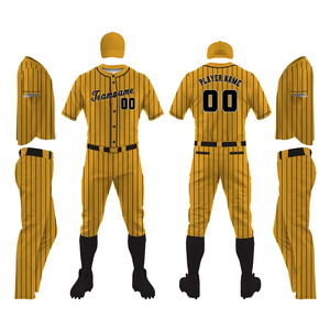 Uniforme de Béisbol para Hombre, Jersey y Pantalones con Rayas Doradas, Transpirable, de Poliéster, Talla Adulto, Nombre y Número Personalizables - Product Image 1