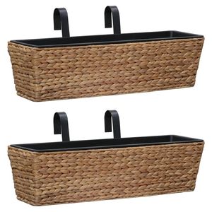 Juego de 2 Macetas y Jardineras de Plástico y Acero con Diseño de Jacinto de Agua en Color Marrón y Negro - Product Image 1
