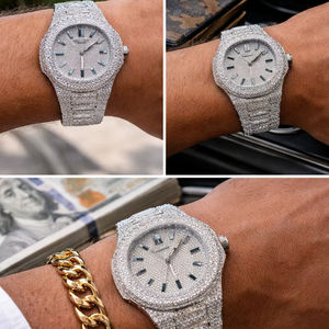 Reloj de Pulsera de Cuarzo de Lujo con Esfera Redonda y Cristales Incrustados, Estilo Hip Hop, Tono Plateado, Venta al por Mayor - Product Image 2