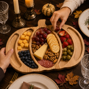 Plateau de service en bois en forme de citrouille |   Plateau de service à 5 compartiments pour fromages, fruits, amuse-gueules, fêtes, table, plateau de service - Product Image 3
