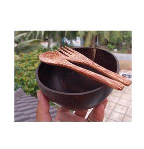 Eco-Friendly Coconut Shell Bowl <b>Wooden</b> <b>Fork</b> Set Natural Handmade Kitchenware Dinnerware Wedding Parties Vintage Laser Engraved - Product Image 6