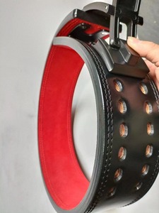 Leather <b>Weight</b> Lifting <b>Belt</b> Adjustable Waist Support Buckle Closure Unisex Strength <b>Training</b> Gray Red Black - Product Image 2