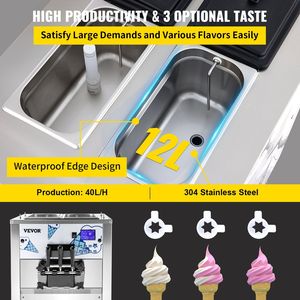 Macchina per il servizio morbido con pannello LCD per ristoranti con tramoggia da 3 gusti 12L per compressori 2500W - Product Image 3