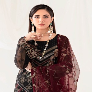 Vestidos DE TRABAJO bordados indios y paquistaníes para mujer, tres piezas, Saari Heavy Salwar Kameez, ropa de fiesta para la venta de Eid - Product Image 2