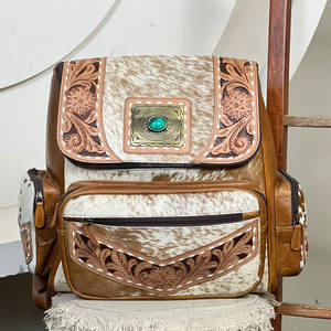 Nouveaux sacs à dos pour femmes en cuir de vachette artisanal western, élégants, avec pierre turquoise, poignée souple, sacs de voyage - Product Image 4