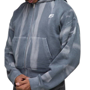 Sweat-shirt unisexe à capuche entièrement zippé avec logo personnalisé, en molleton de coton délavé vintage pour homme, coupe oversize streetwear, écoresponsable OEM ODM - Product Image 2