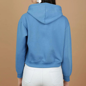 <b>Women's</b> Cropped <b>Hoodie</b> Long Sleeve Solid Color Knitted Casual Autumn Style <b>Blue</b> Hooded Sweatshirt Wholesale Customization 2026 - Product Image 2