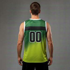 Camiseta de Baloncesto Sublimada Personalizada para Hombre, Degradado Verde, Sin Mangas, Absorbe la Humedad, 100% Poliéster, Cuello en V - Product Image 2