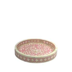 OSCO INTERNATIONAL Juego de bandejas de servir con asa de cuerda de madera hecha a mano, diseño Art Deco con incrustaciones de frutas, apto para lavavajillas y microondas - Product Image 1