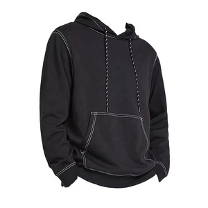 <b>Men's</b> Oversized Hooded Sweatshirt Solid Black Cotton French Terry Casual <b>Pullover</b> with Pocket Regular Sleeve Autumn Wear - Product Image 1