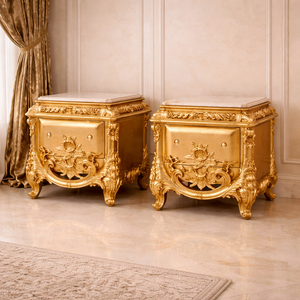 Lit en bois massif royal avec finition métallique dorée, meubles de chambre à coucher de style palais, ensemble de lit king size de luxe, lit en bois sculpté Atlanta - Product Image 3