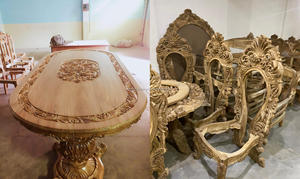 Juego de Comedor de Madera de Teca de Estilo Moderno y Diseño de Mansión Real, Lujoso, Completamente Tallado, para 8 Personas, Color Personalizable, Tamaño Personalizable - Product Image 6