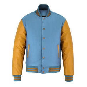 Chaqueta Varsity 2026 OEM Iconic SkyBlue de Lana con Mangas de Cuero Dorado para Hombre, 100% Alta Calidad, MOQ Bajo, Chaqueta de Moda con Calefacción - Product Image 6