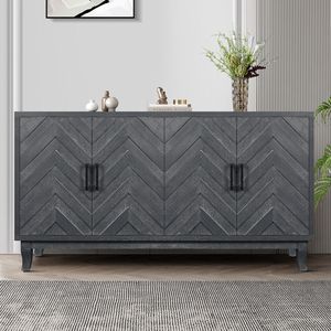 Buffet de rangement en bois à 4 portes de style vintage, étagère latérale épaissie avec finition laquée, design plus robuste - Product Image 1