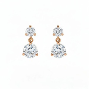 Boucles d'oreilles pendantes à 4 pierres en or 14 carats avec diamants de laboratoire de 0,74 ct, sertissage à 3 griffes, bijoux élégants pour femme, parfaits pour les soirées - Product Image 1