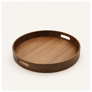 Handmade <b>Round</b> <b>Walnut</b> Wood Serving Tray With Handles Large Decorative Ottoman Tray For <b>Coffee</b> <b>Table</b> Breakfast Serving Platter - Product Image 3