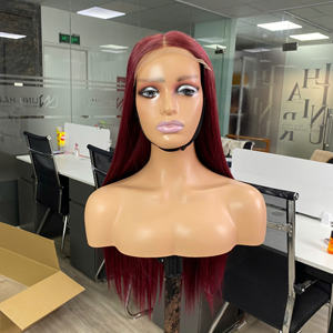วิกผมตรงสีเบอร์กันดี พร้อมเชือกผูกผม คุณภาพผมเวียดนามแบบซุปเปอร์ดับเบิ้ลดรอน คุณภาพสูง ขายดี ผมแท้ - Product Image 1
