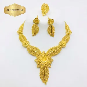 Wholesale African Gold Plated Leaf Necklace Set with Earrings & Ring <b>Bridal</b> Party Jewelry Ethiopian Jewelry Fashion - Product Image 2