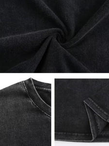 Custom Printed Chest Logo Personalized Front Silk Screen Printed Turtleneck Men's Washed Aged 100% Cotton Formal Short T-Shirt - Product Image 4